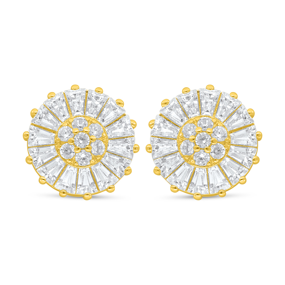 Sterling Silver 925 Earring Golden Plated Embedded With White Zircon