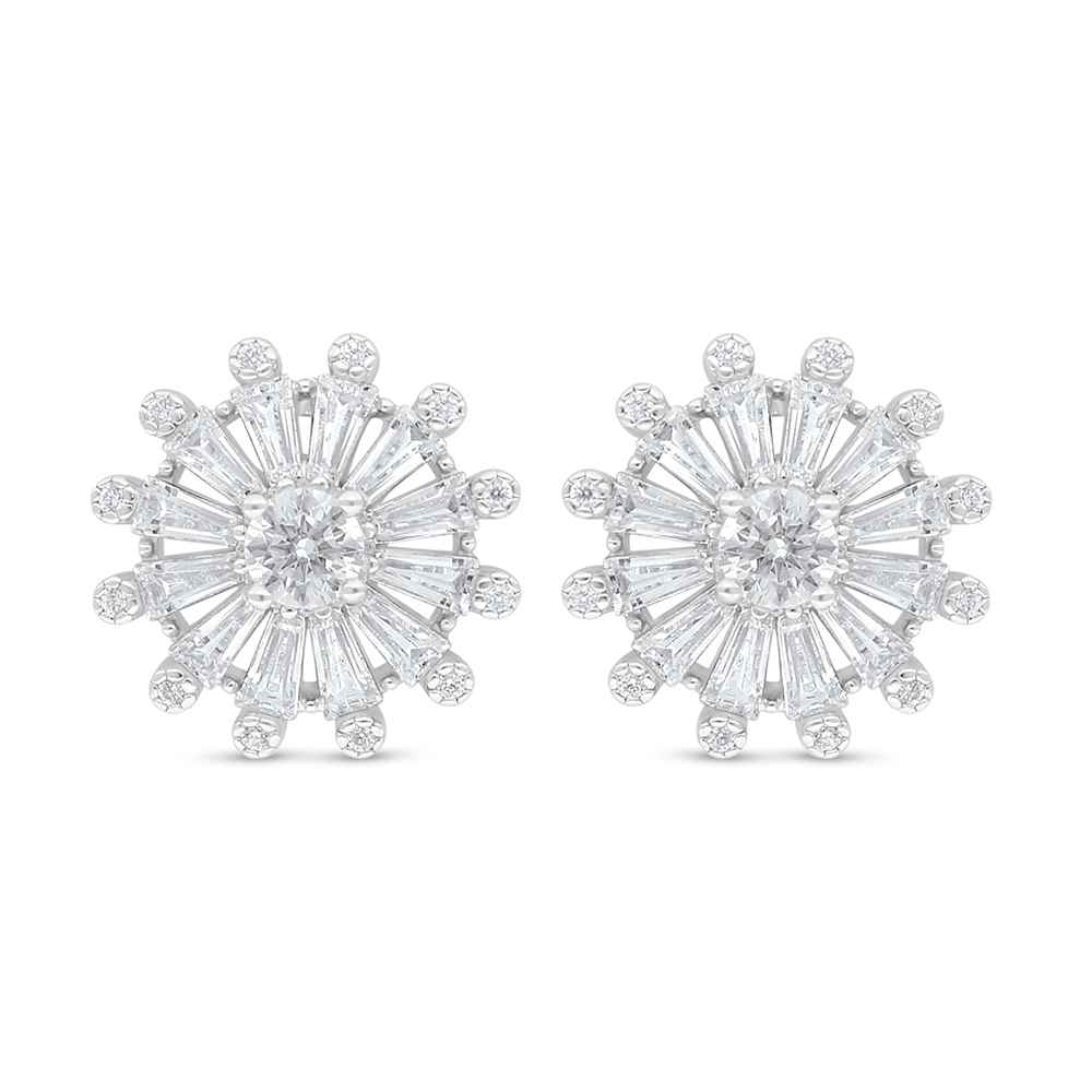 Sterling Silver 925 Earring Rhodium Plated Embedded With White Zircon