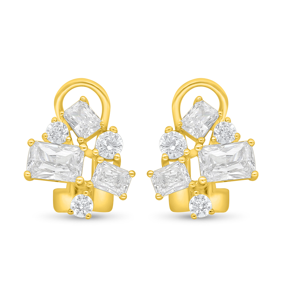 Sterling Silver 925 Earring Golden Plated Embedded With White Zircon