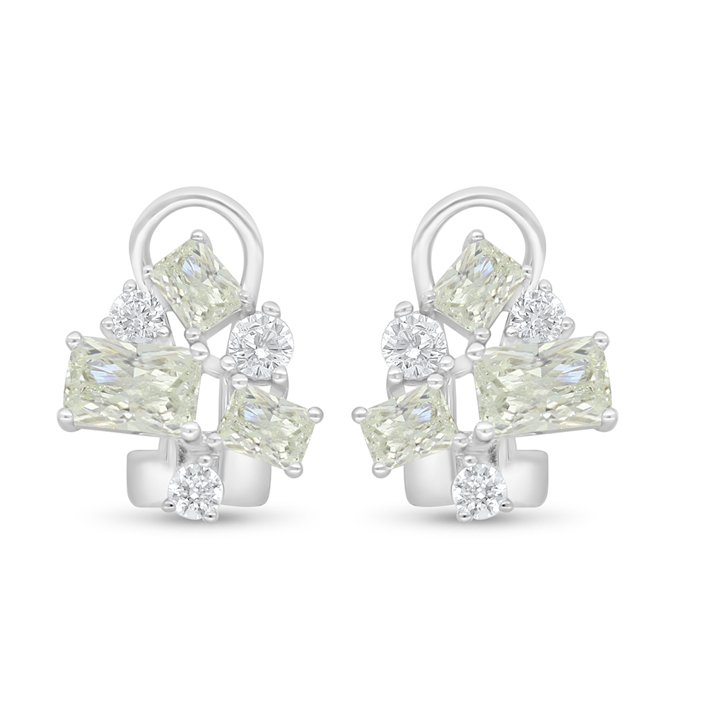 Sterling Silver 925 Earring Rhodium Plated Embedded With Yellow Diamond And White Zircon