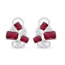 Sterling Silver 925 Earring Rhodium Plated Embedded With Ruby Corundum And White Zircon