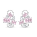 Sterling Silver 925 Earring Rhodium Plated Embedded With Pink Zircon And White Zircon