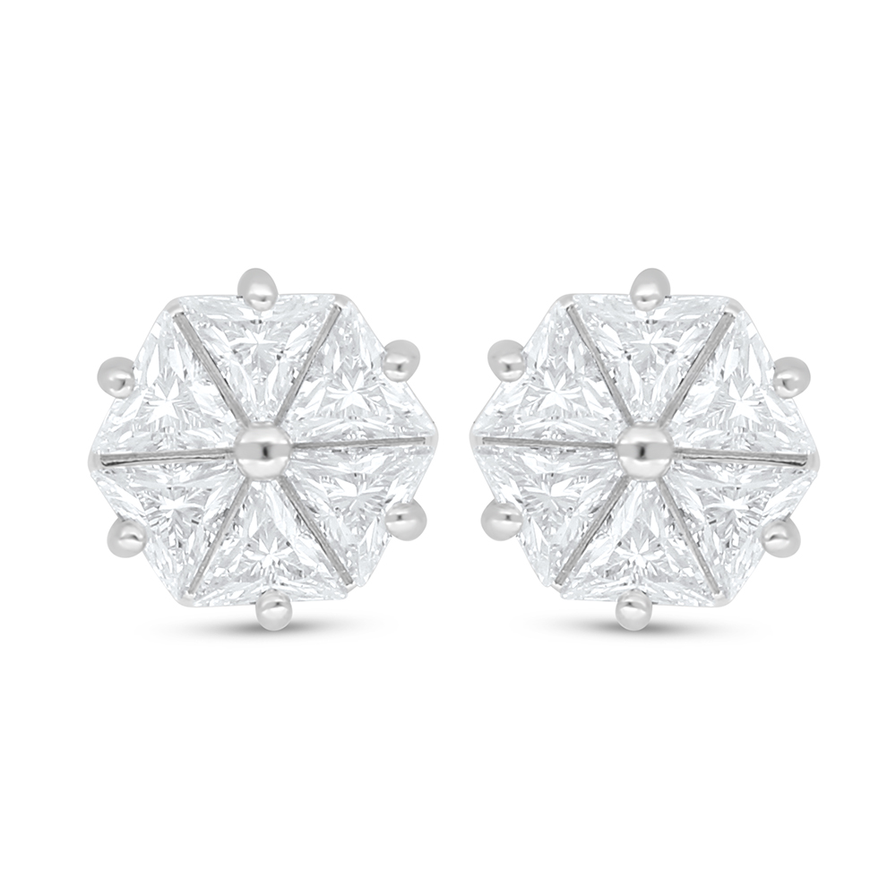 Sterling Silver 925 Earring Rhodium Plated Embedded With White Zircon