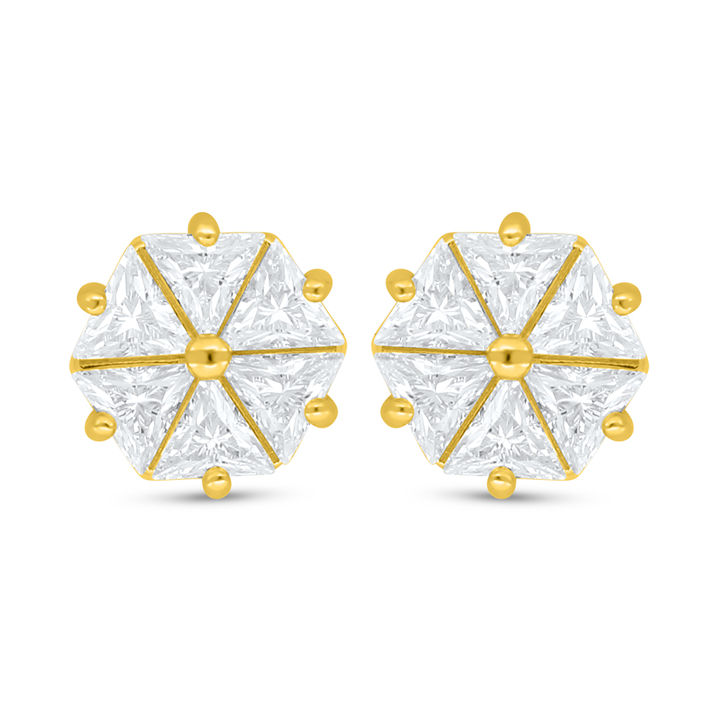 Sterling Silver 925 Earring Golden Plated Embedded With White Zircon