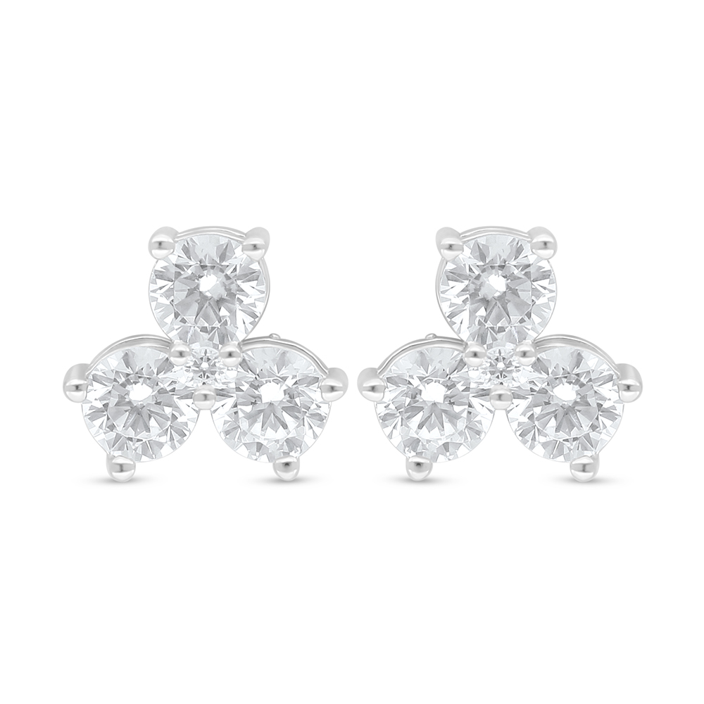 Sterling Silver 925 Earring Rhodium Plated Embedded With White Zircon