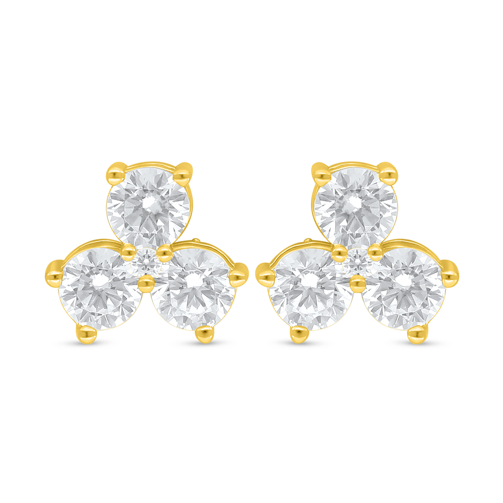 Sterling Silver 925 Earring Golden Plated Embedded With White Zircon