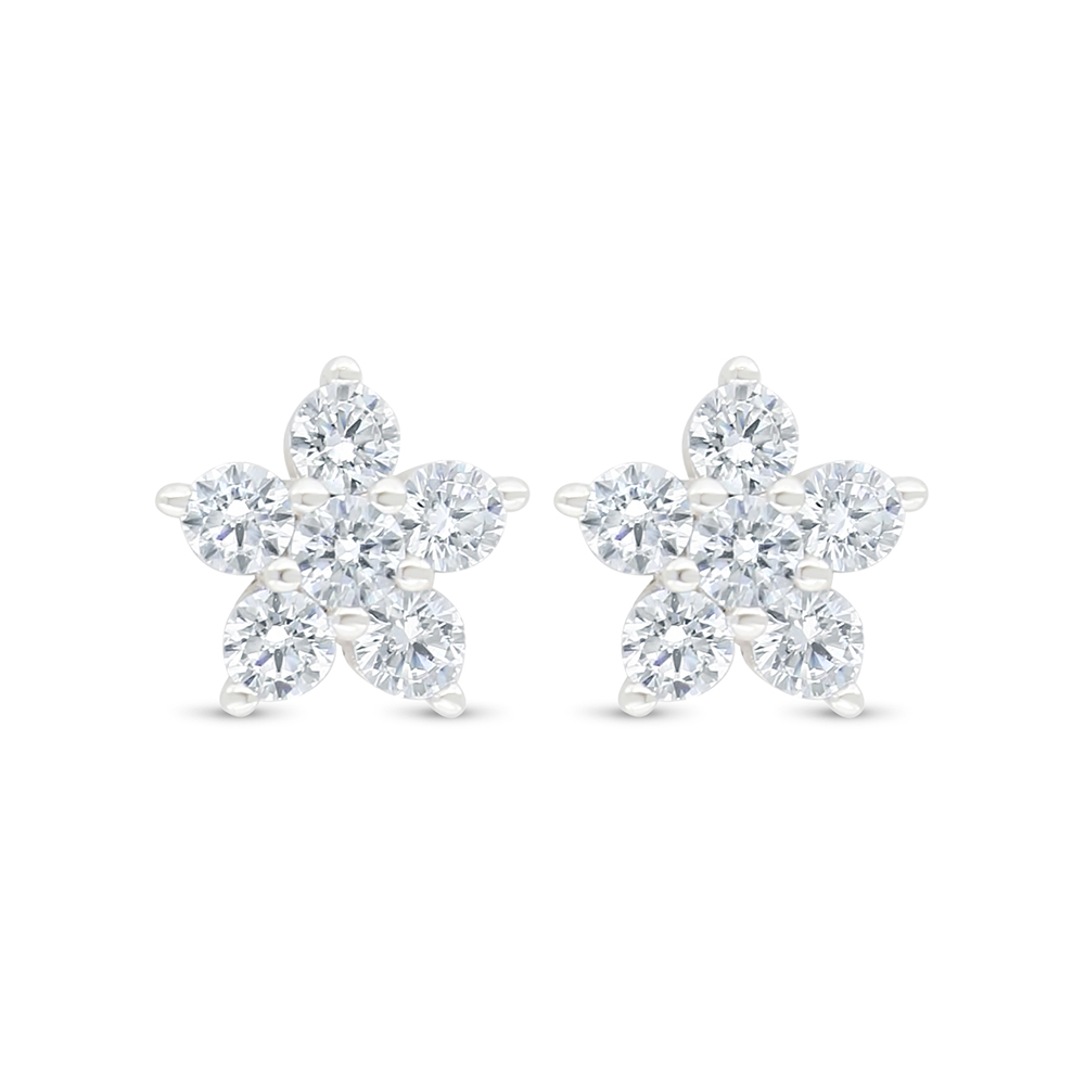 Sterling Silver 925 Earring Rhodium Plated Embedded With White Zircon