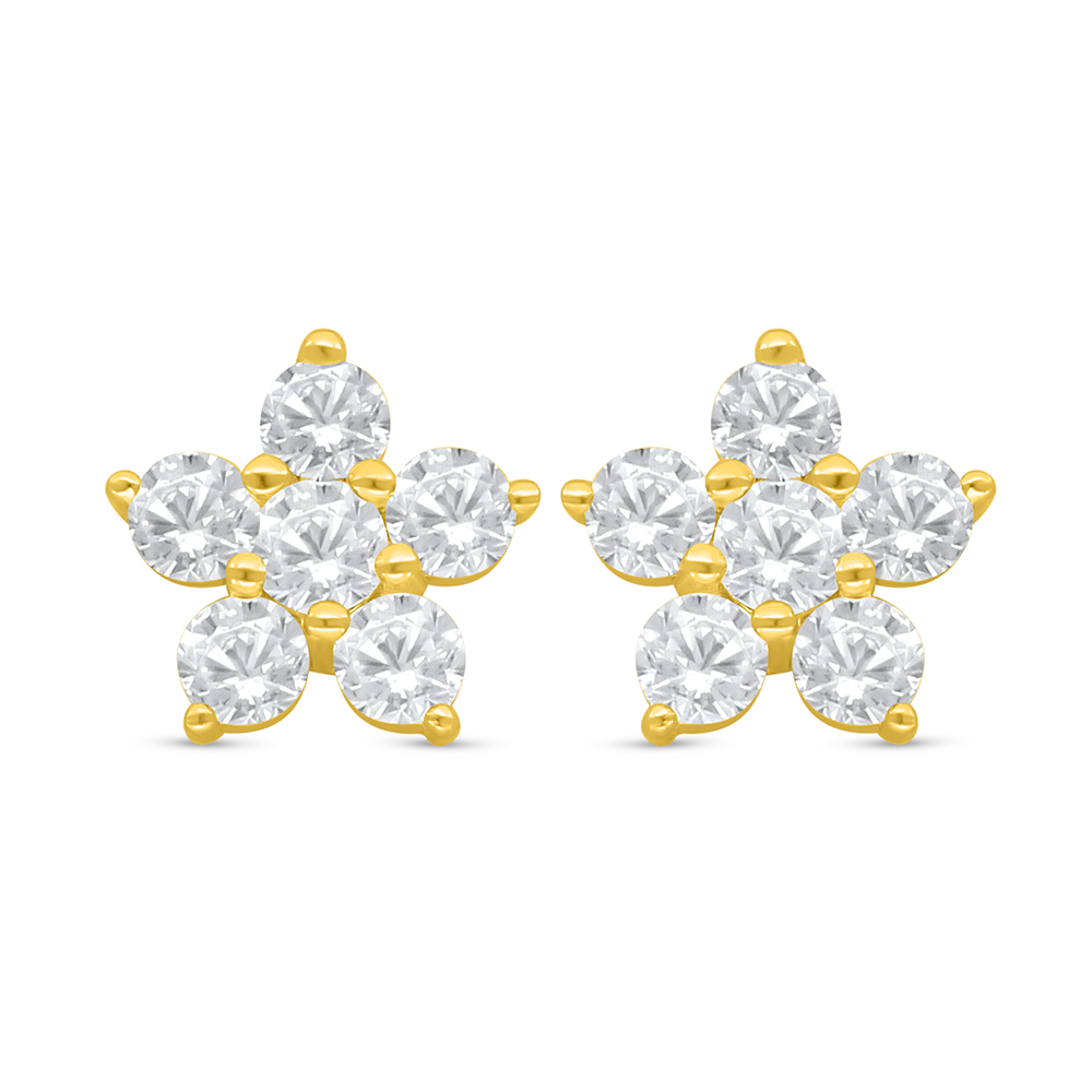 Sterling Silver 925 Earring Golden Plated Embedded With White Zircon