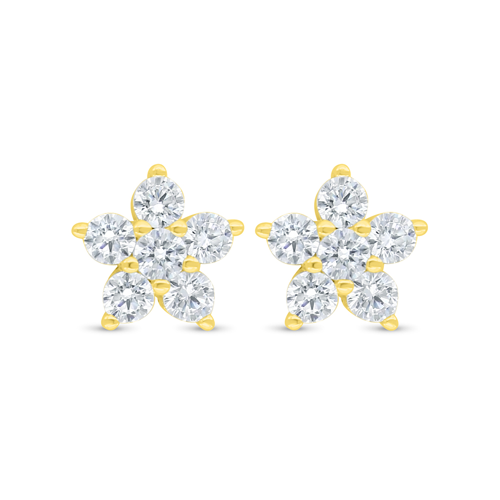 Sterling Silver 925 Earring Golden Plated Embedded With White Zircon