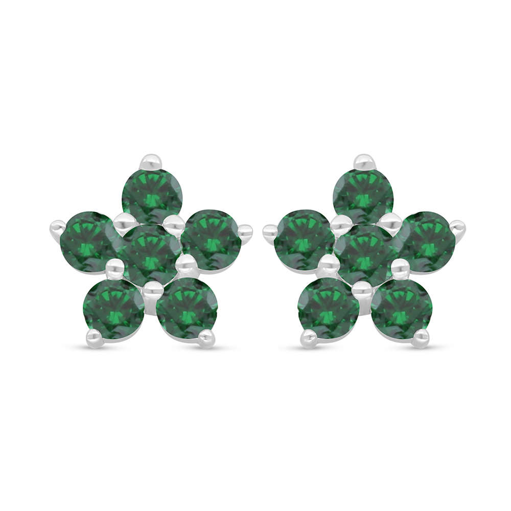 Sterling Silver 925 Earring Rhodium Plated Embedded With Emerald Zircon 