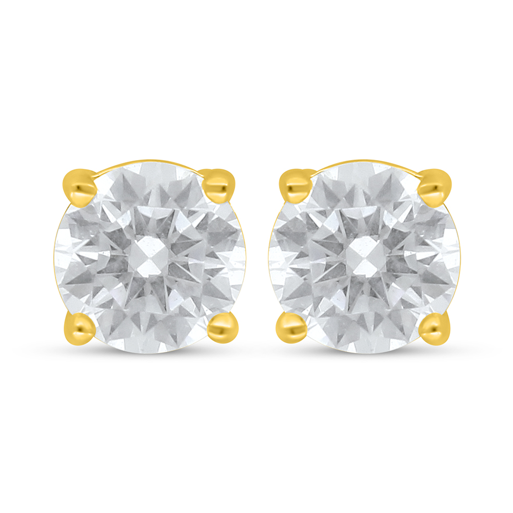 Sterling Silver 925 Earring Golden Plated Embedded With White Zircon