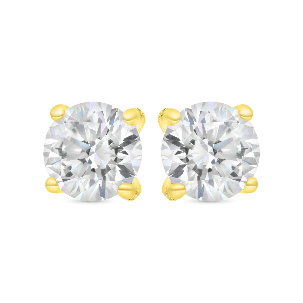 Sterling Silver 925 Earring Golden Plated Embedded With White Zircon