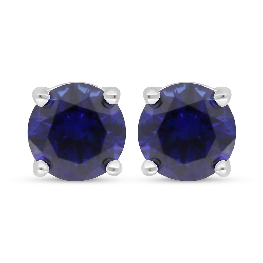 Sterling Silver 925 Earring Rhodium Plated Embedded With Sapphire Corundum 