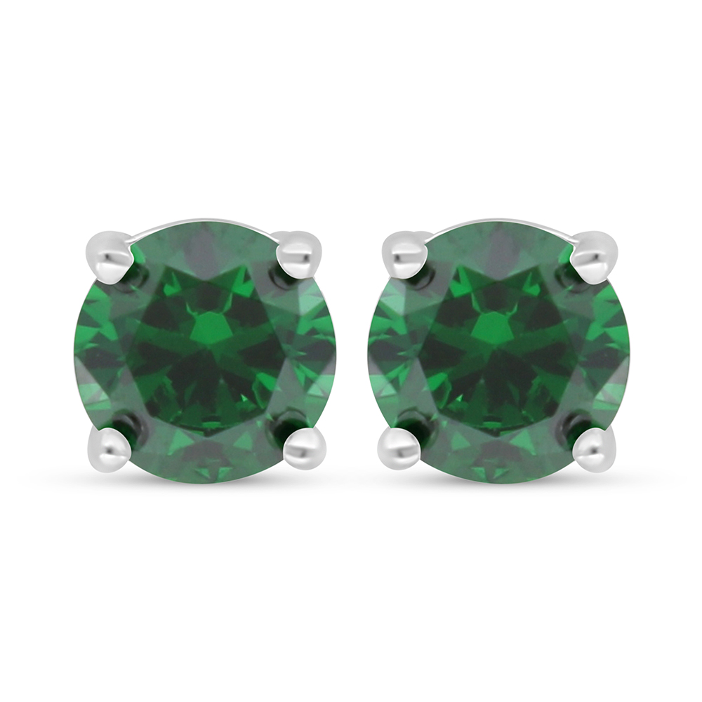 Sterling Silver 925 Earring Rhodium Plated Embedded With Emerald Zircon 