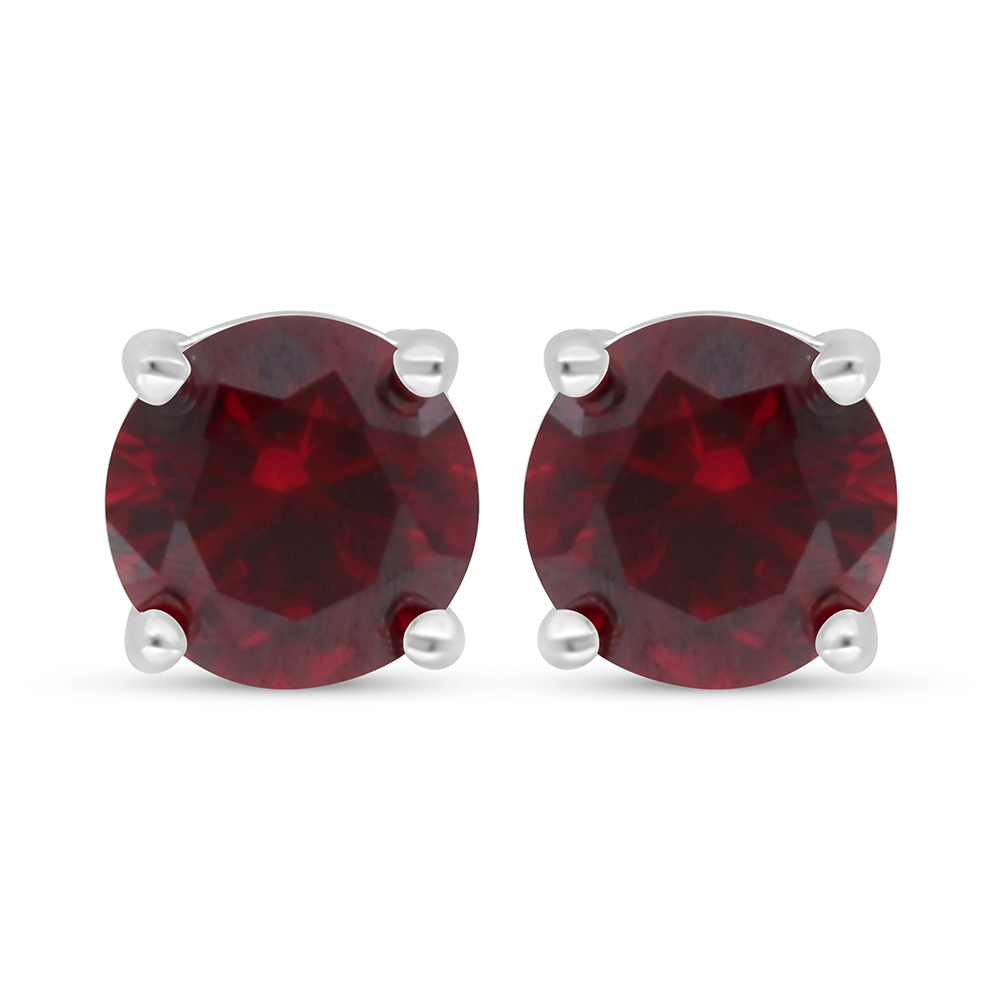 Sterling Silver 925 Earring Rhodium Plated Embedded With Ruby Corundum 