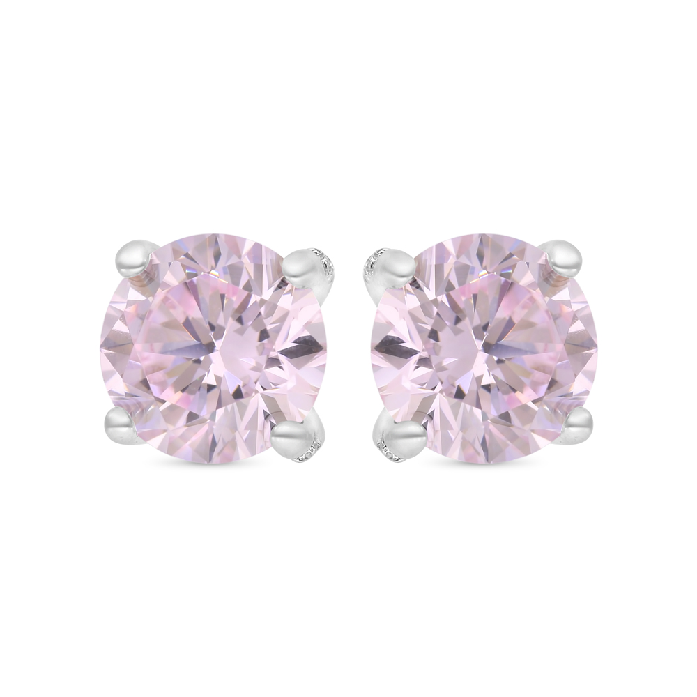 Sterling Silver 925 Earring Rhodium Plated Embedded With Pink Zircon 