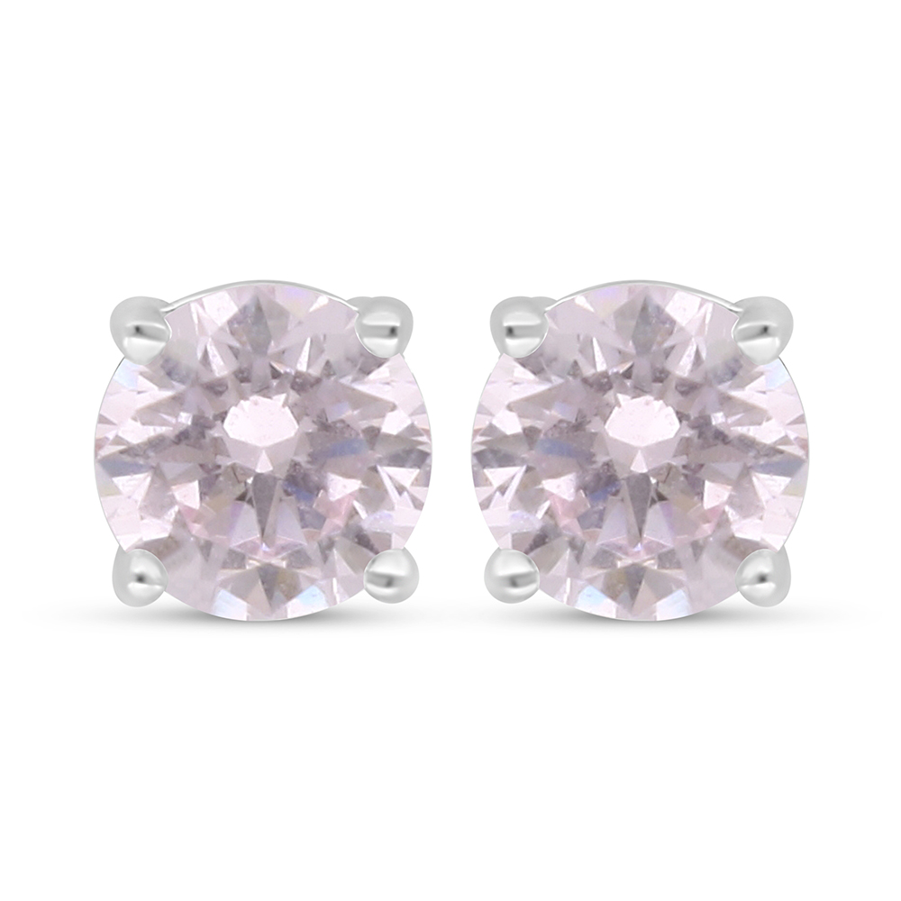 Sterling Silver 925 Earring Rhodium Plated Embedded With Pink Zircon 