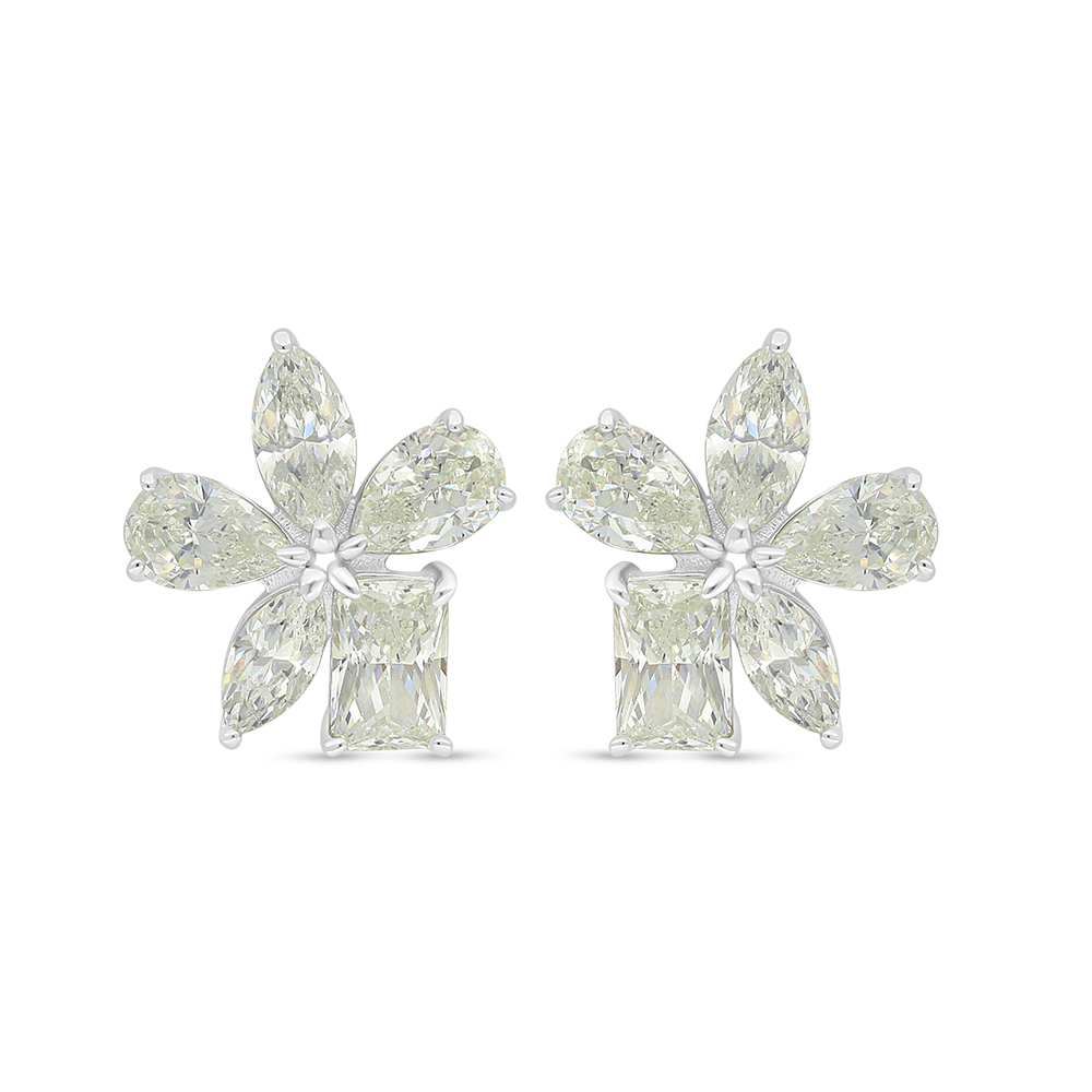 Sterling Silver 925 Earring Rhodium Plated Embedded With Yellow Diamond 