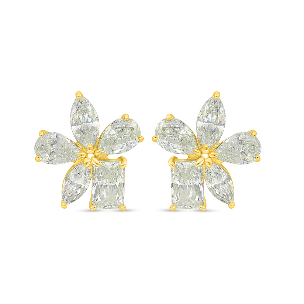 Sterling Silver 925 Earring Golden Plated Embedded With Yellow Diamond 