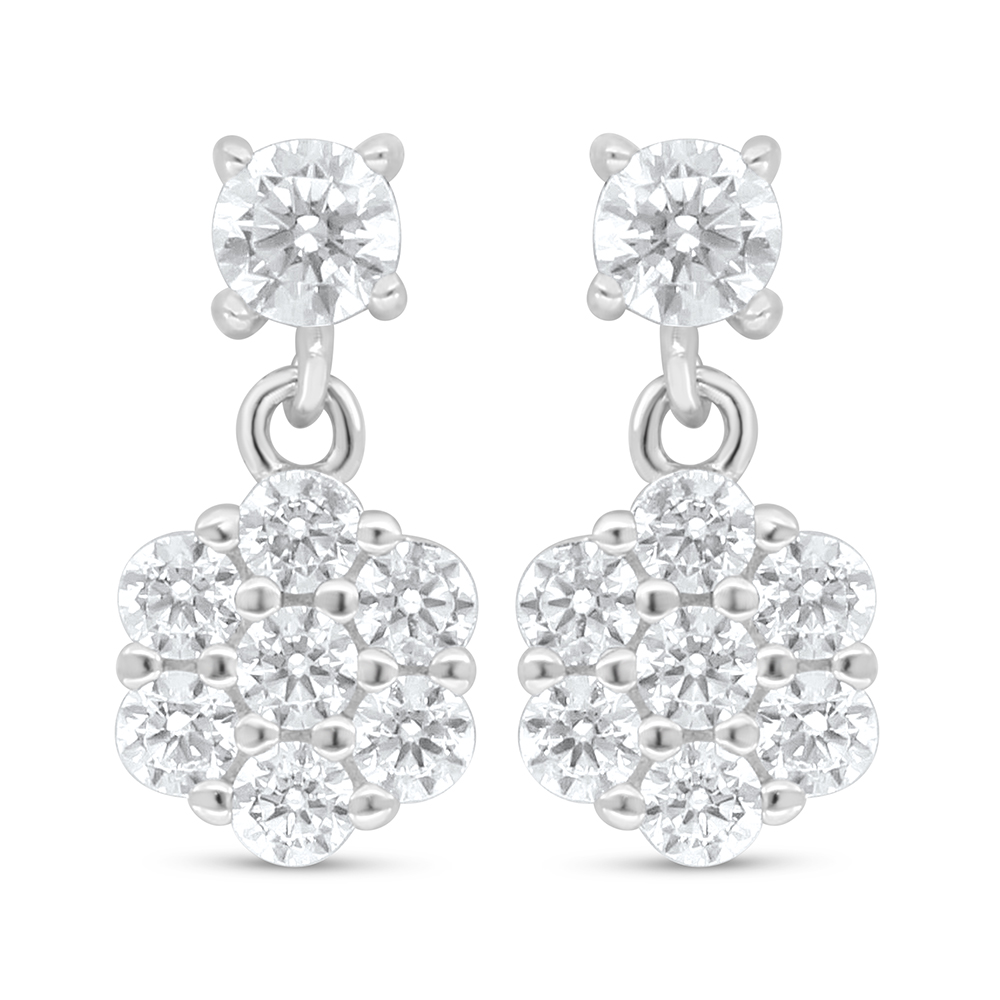 Sterling Silver 925 Earring Rhodium Plated Embedded With White Zircon