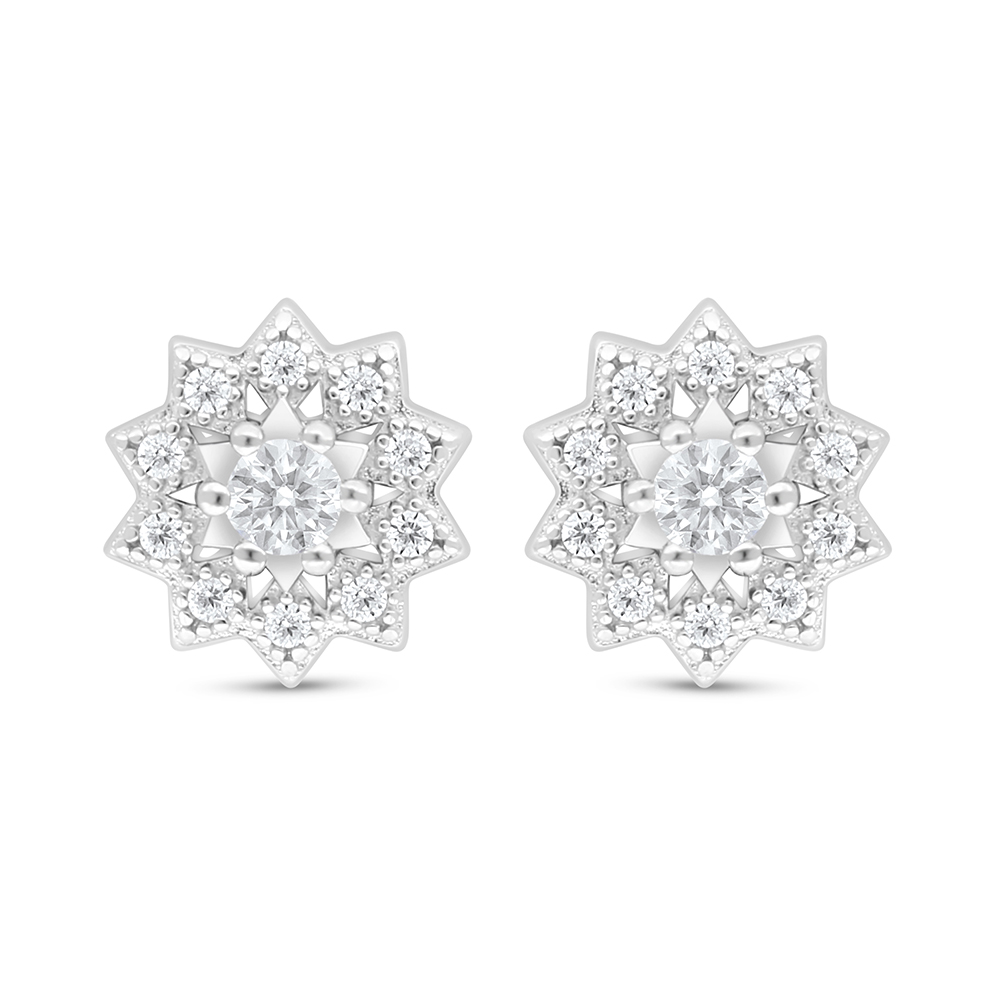 Sterling Silver 925 Earring Rhodium Plated Embedded With White Zircon