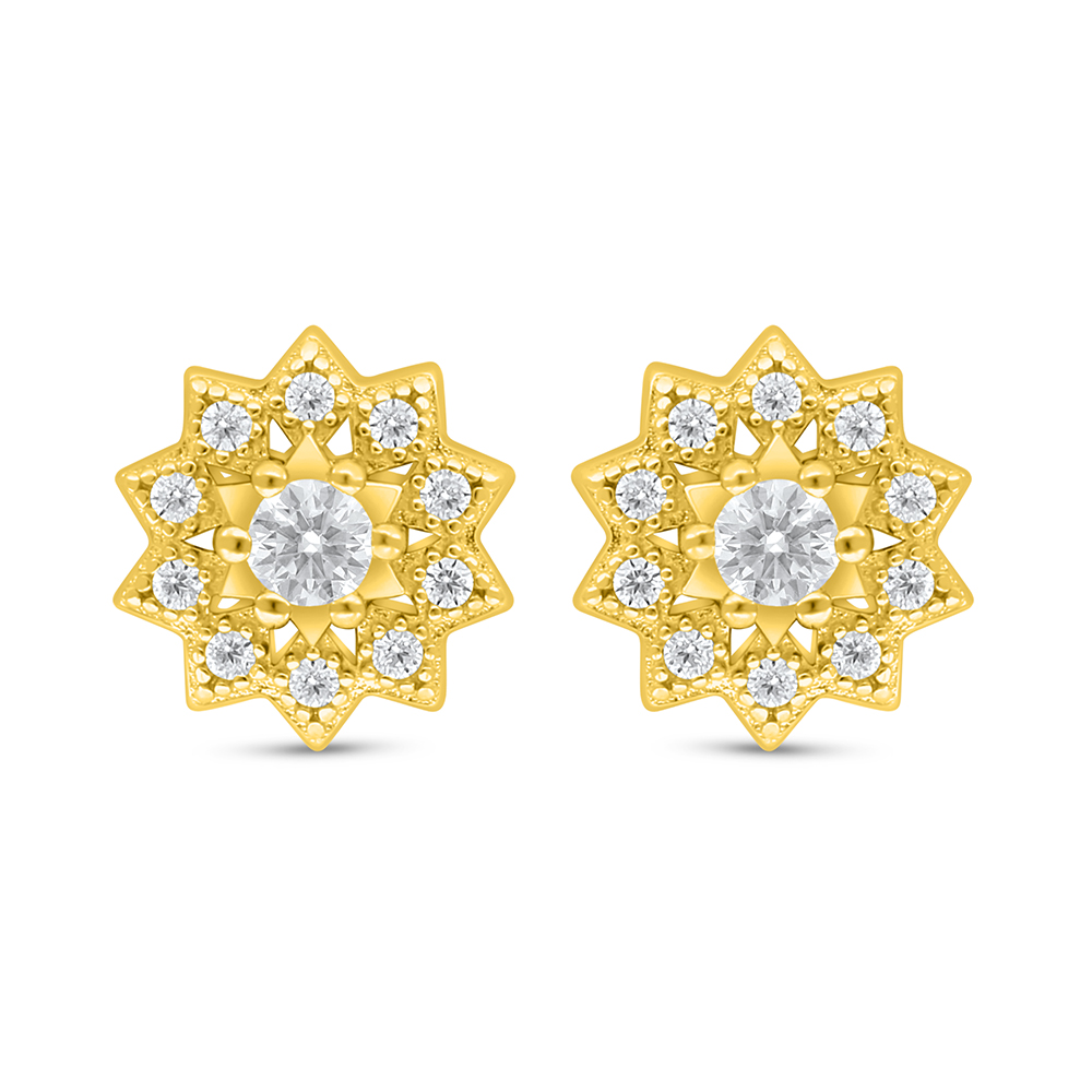 Sterling Silver 925 Earring Golden Plated Embedded With White Zircon