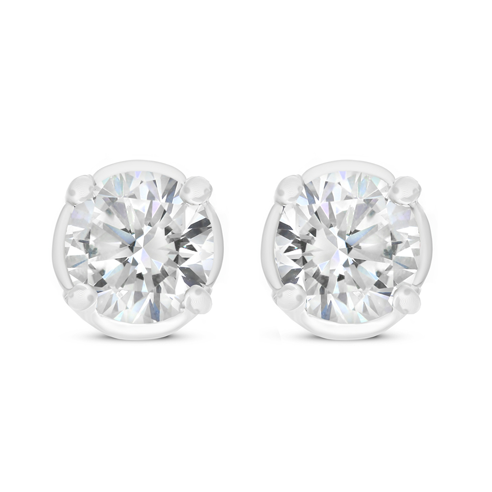 Sterling Silver 925 Earring Rhodium Plated Embedded With White Zircon