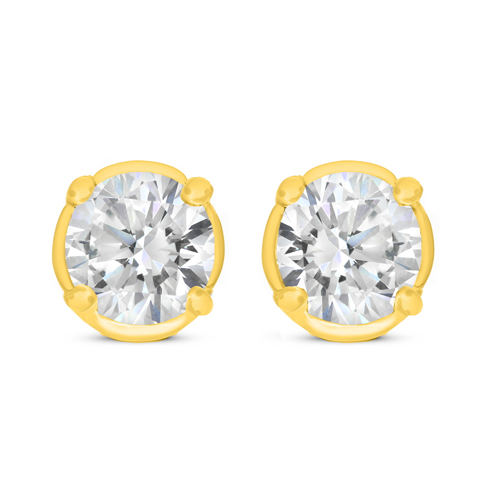 Sterling Silver 925 Earring Golden Plated Embedded With White Zircon