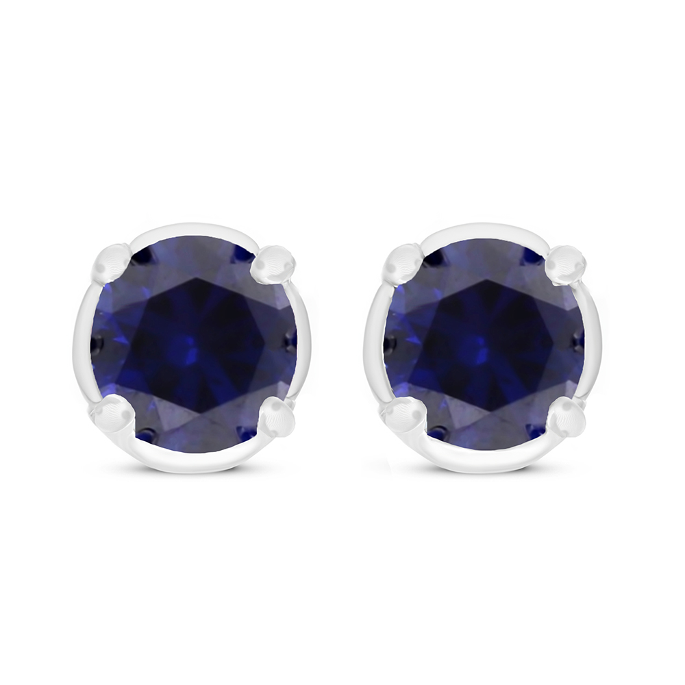 Sterling Silver 925 Earring Rhodium Plated Embedded With Sapphire Corundum