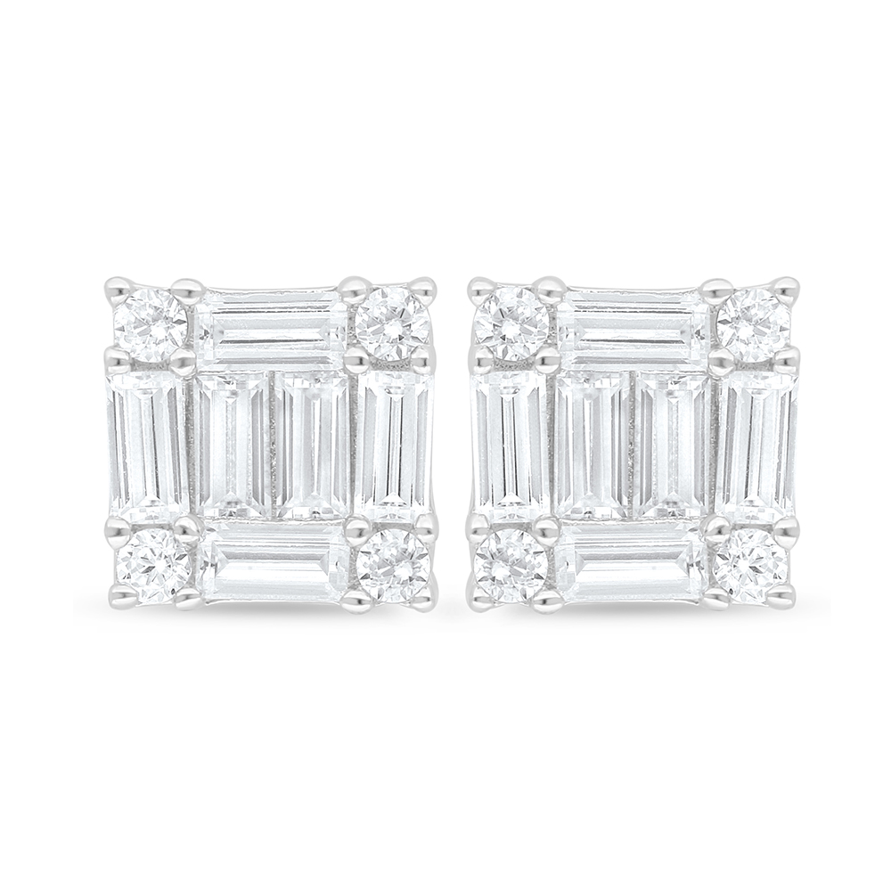 Sterling Silver 925 Earring Rhodium Plated Embedded With White Zircon