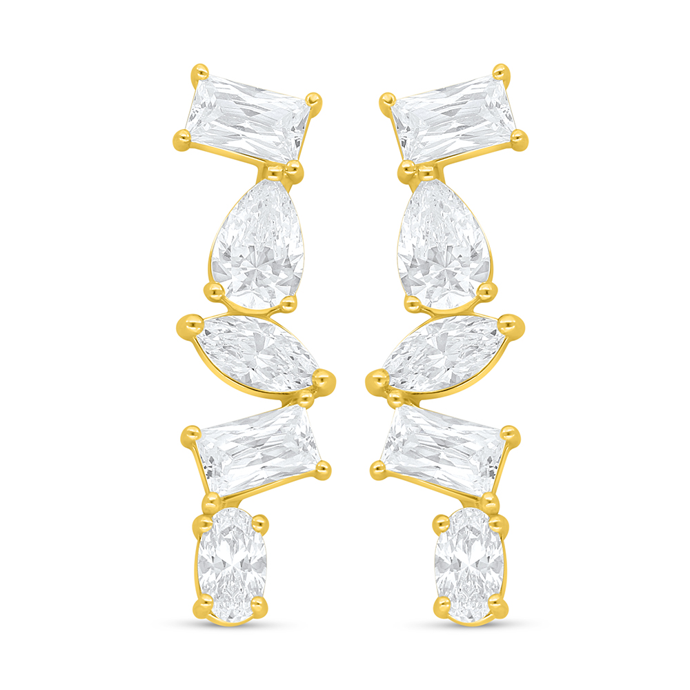 Sterling Silver 925 Earring Golden Plated Embedded With White Zircon