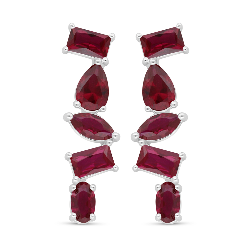 Sterling Silver 925 Earring Rhodium Plated Embedded With Ruby Corundum 