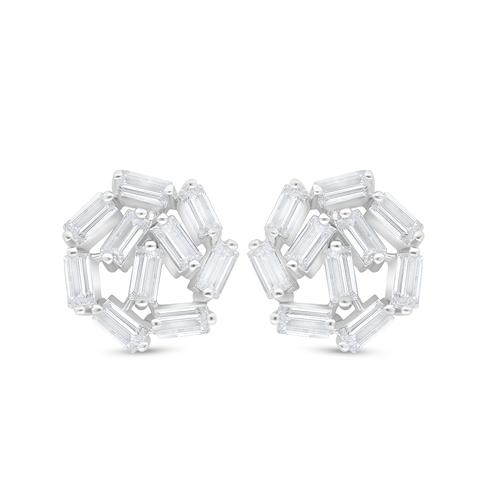 Sterling Silver 925 Earring Rhodium Plated Embedded With White Zircon