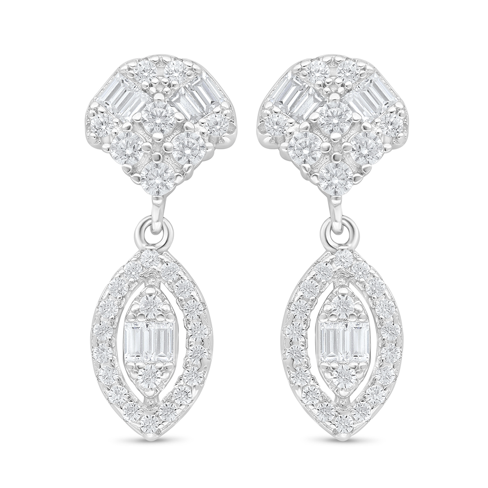 Sterling Silver 925 Earring Rhodium Plated Embedded With White Zircon