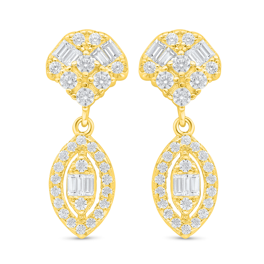 Sterling Silver 925 Earring Golden Plated Embedded With White Zircon