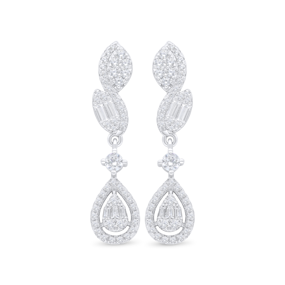 Sterling Silver 925 Earring Rhodium Plated Embedded With White Zircon