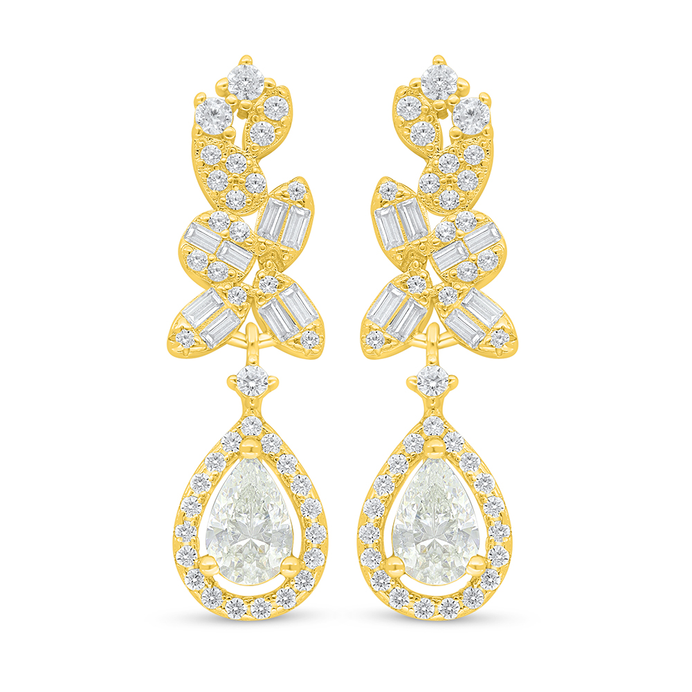 Sterling Silver 925 Earring Golden Plated Embedded With Yellow Diamond And White Zircon