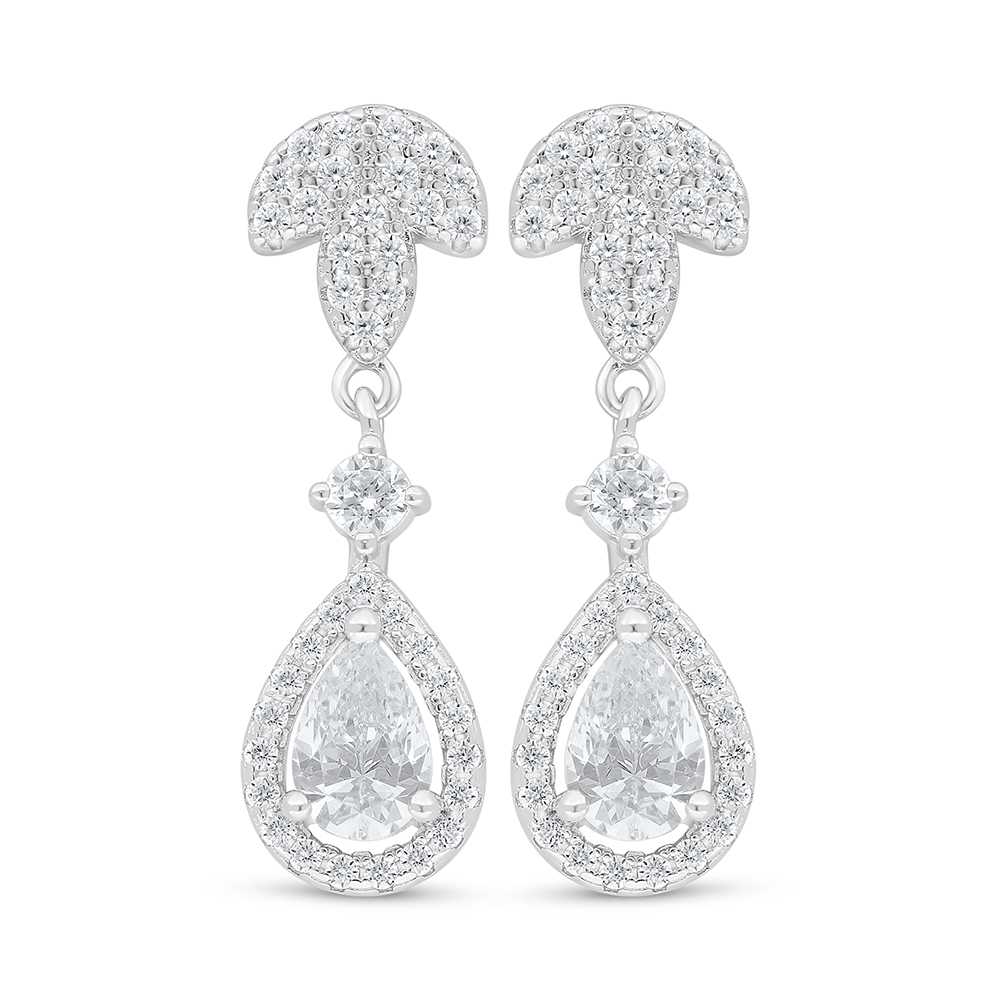 Sterling Silver 925 Earring Rhodium Plated Embedded With White Zircon