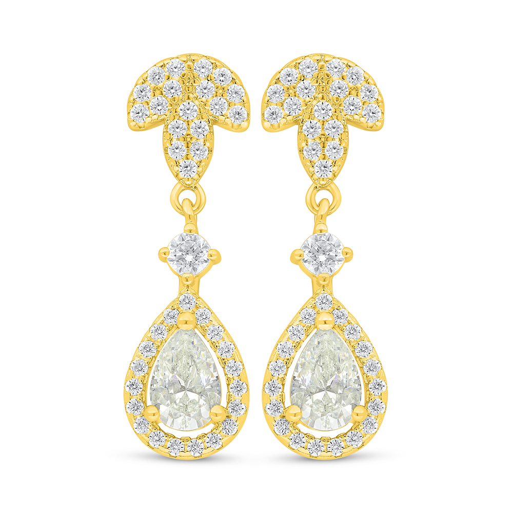 Sterling Silver 925 Earring Golden Plated Embedded With White Zircon