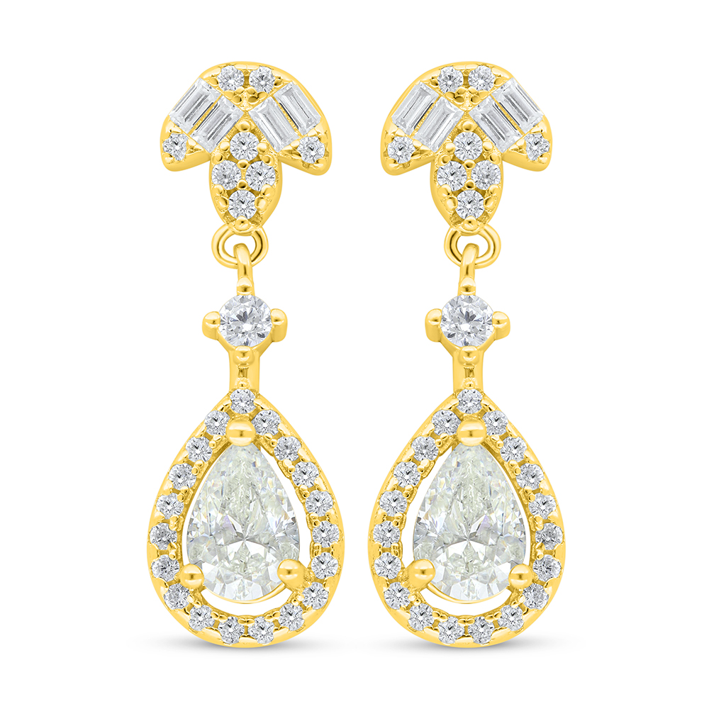 Sterling Silver 925 Earring Golden Plated Embedded With Yellow Diamond And White Zircon