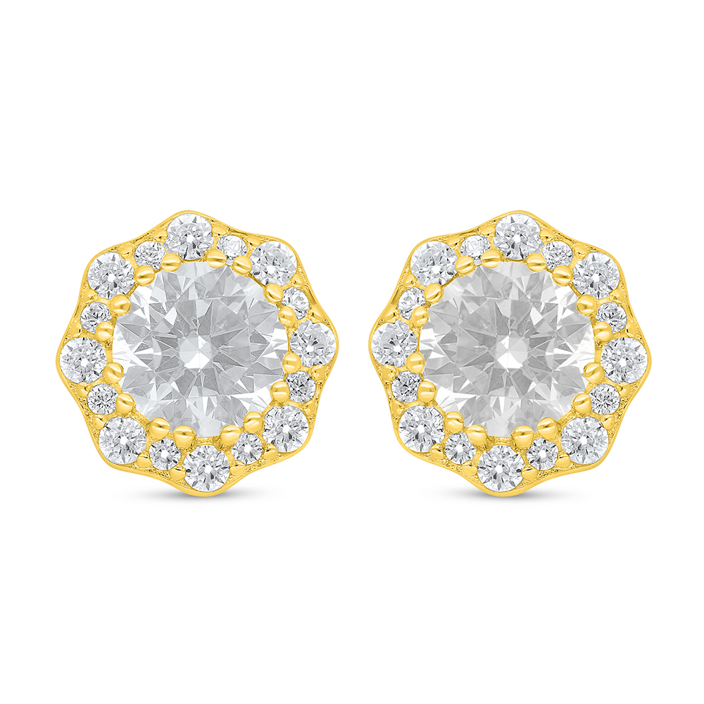 Sterling Silver 925 Earring Golden Plated Embedded With White Zircon