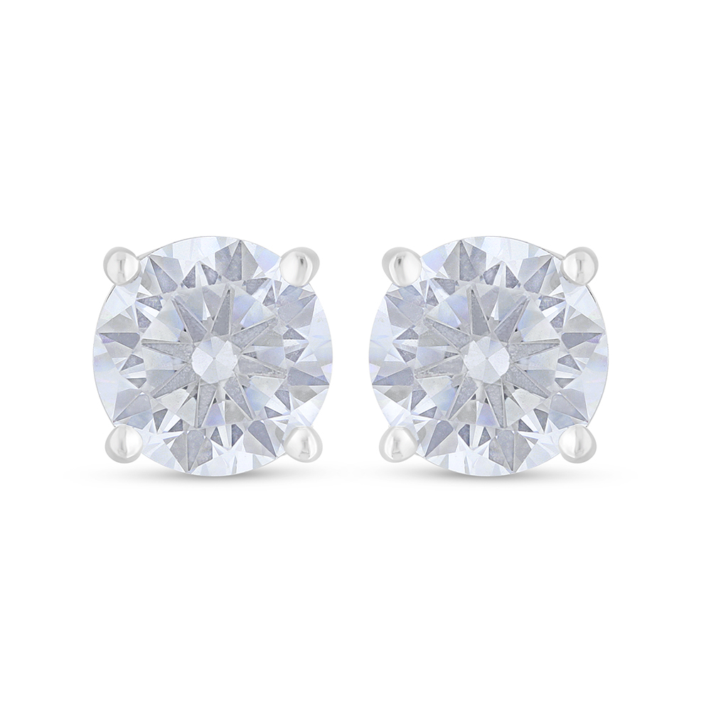 Sterling Silver 925 Earring Rhodium Plated Embedded With White Zircon