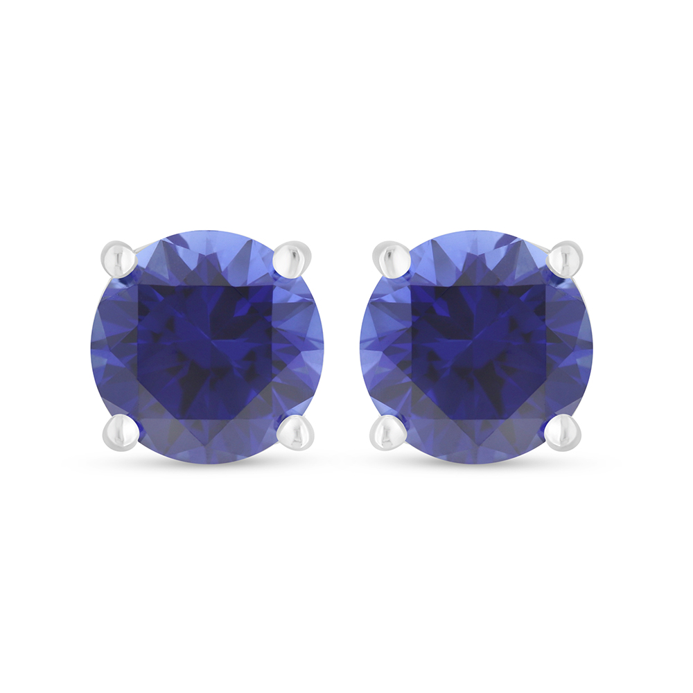 Sterling Silver 925 Earring Rhodium Plated Embedded With Sapphire Corundum 