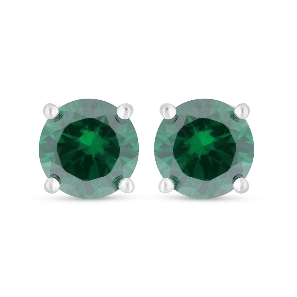 Sterling Silver 925 Earring Rhodium Plated Embedded With Emerald Zircon 