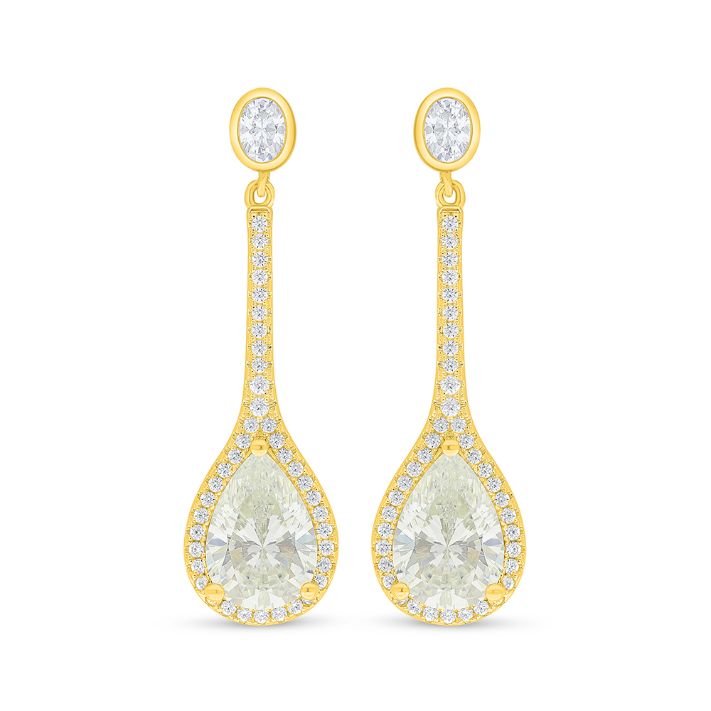 Sterling Silver 925 Earring Golden Plated Embedded With Yellow Diamond And White Zircon