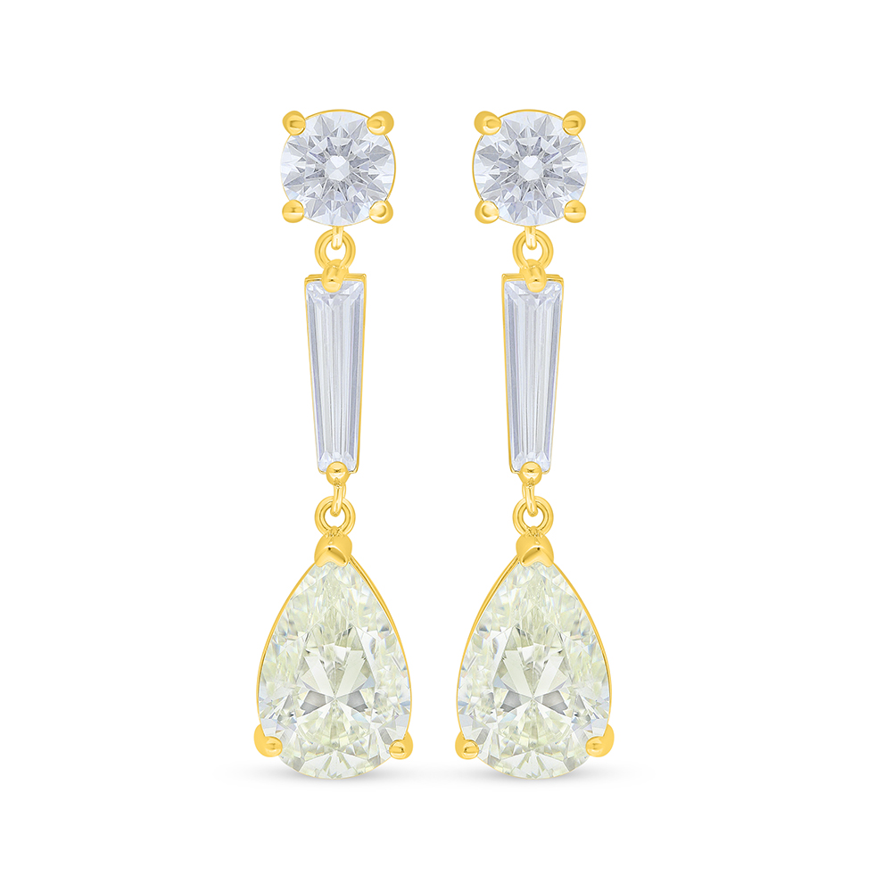 Sterling Silver 925 Earring Golden Plated Embedded With Yellow Diamond And White Zircon