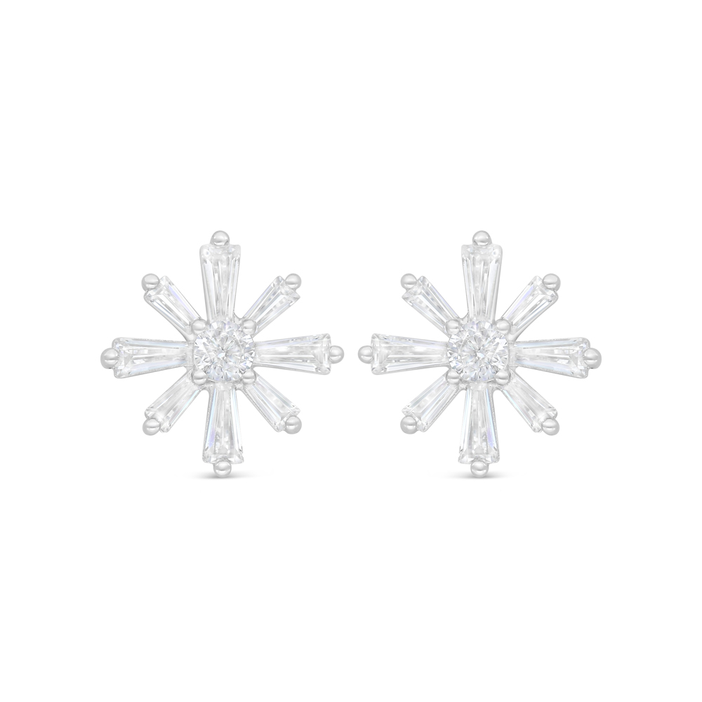 Sterling Silver 925 Earring Rhodium Plated Embedded With White Zircon