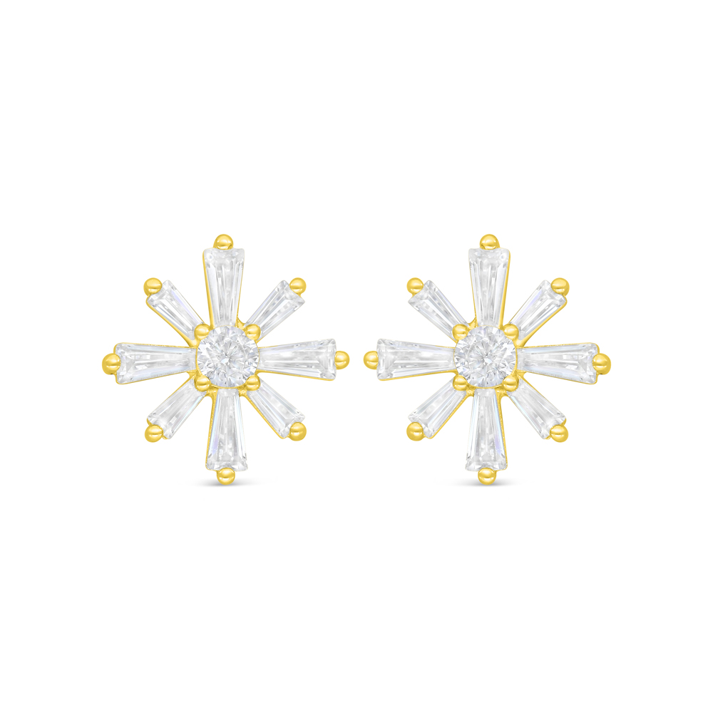 Sterling Silver 925 Earring Golden Plated Embedded With White Zircon