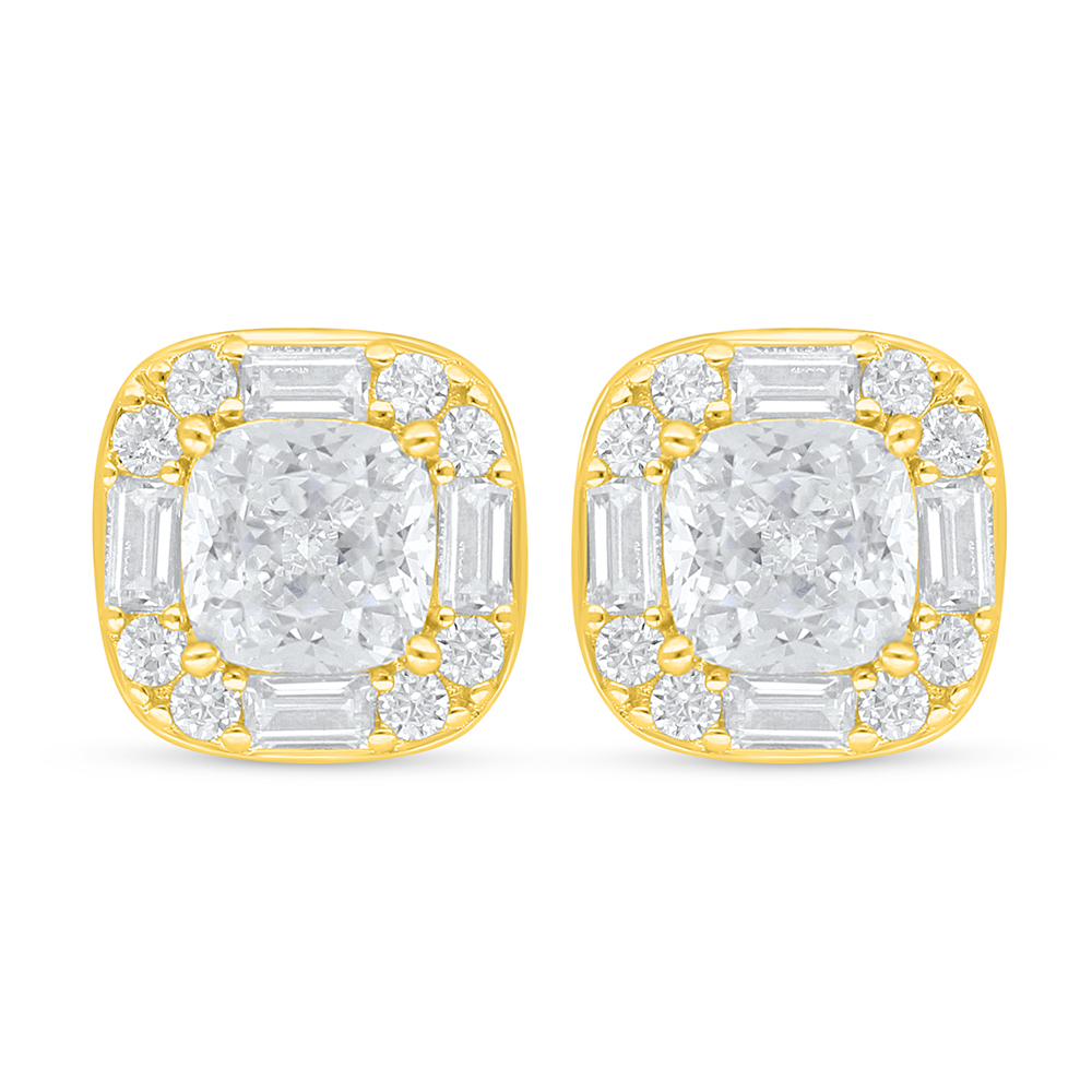 Sterling Silver 925 Earring Golden Plated Embedded With White Zircon