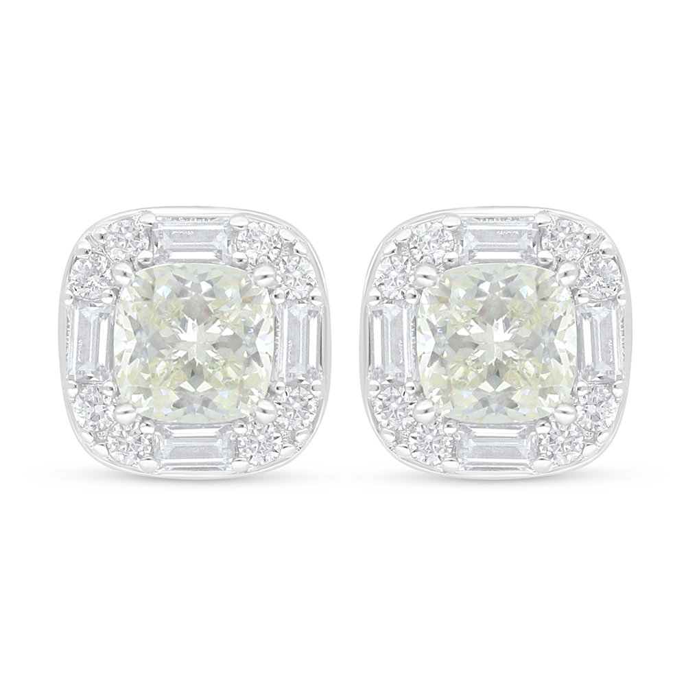 Sterling Silver 925 Earring Rhodium Plated Embedded With Yellow Diamond And White Zircon